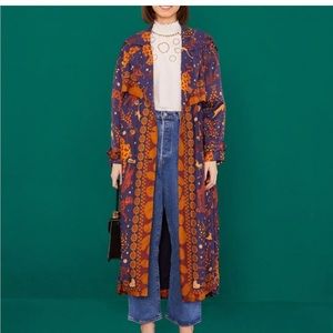 Navy Animal Sky Trench Coat EUC